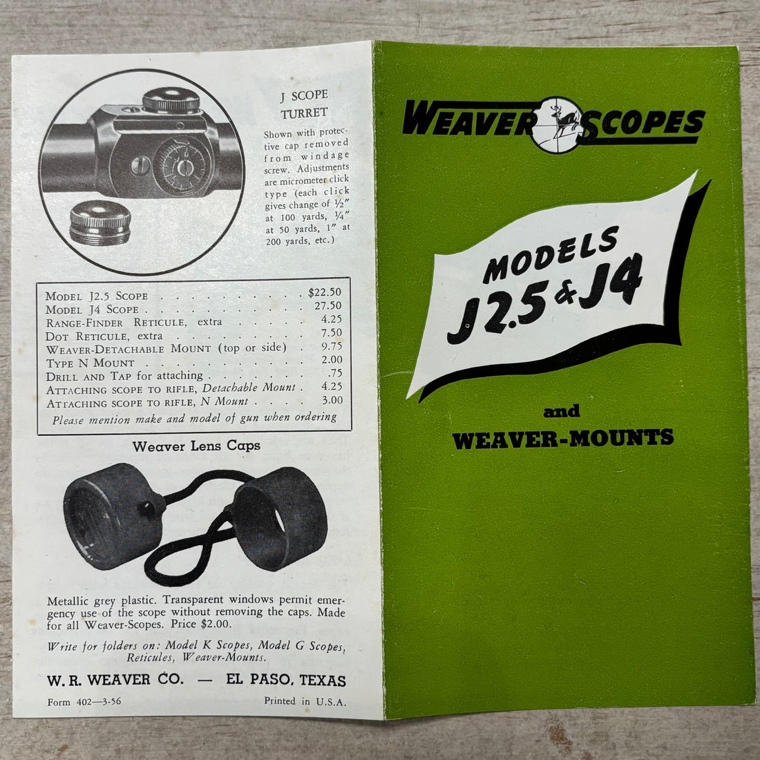 Weaver J4: Specifications (1956 Weaver Pamphlet)
